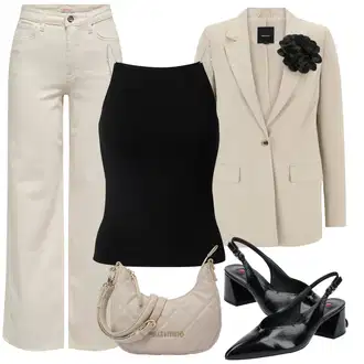 90. leta, Stil outfit mit Bež/Khaki Kavbojke z Razporkom/Široke Kavbojke/Culotte Kavbojke/Široke Kavbojke Only "Poslovna oblačila"Look: Stari denar, Stil