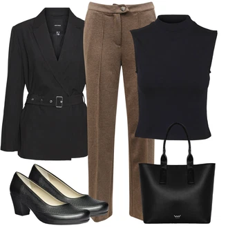 outfit mit Črna/Temno modra Majica z ovratnikom/Majica brez rokavov/Pleteni vrh/Moški čevlji/Grafična majica/Odrezana majica brez rokavov/Kratki top VERO MODA "Poslovna oblačila"
