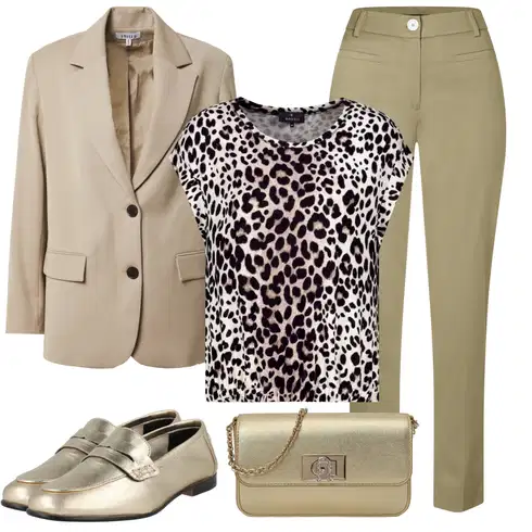 Leopard Bluze velike velikosti kombinirajte z More & More, Edited, Siva/Zlati Poslovna Obutev/Loafer Čevlji/Trotteurs Tommy Hilfiger, Bež/Zlati Torbe za čez ramo/Billfolds/Pisemske torbice/Baguette torbe/Mini torbice/Poročne torbe/Satchel torbe Furla, Bela/Krem Tunike/Bluze velike velikosti Monari