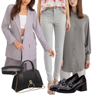 outfit mit Svetlo siva/Khaki/Siva/Bež Trenirka Jeans/Kavbojke z Razporkom/Moška Usnjena Jakna/Usnjena Jakna/Push up Kavbojke/Termodžinsi/Usnjene Čevlje/Kavbojke Visokega Pasu/Ozke Kavbojke orsay "Poslovna oblačila"