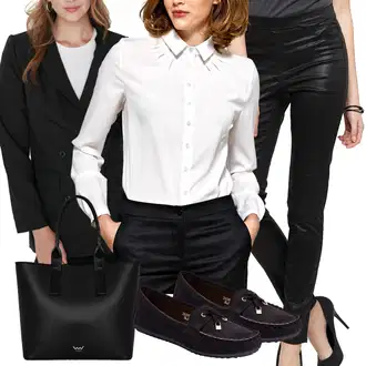 Plemenita outfit mit Bela/Rjava/Škrlatna/Krem Slim Fit Bluza/Bluza brez železa/Poslovna Bluza/Bluza z Peter Pan ovratnikom nife "Poslovna oblačila"Look: Plemenita, Pametno priložnostno