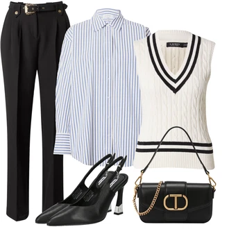 outfit mit Črna/Rjava/Bela/Oranžna Slingback Črpalka/Čevelj S Paščkom karl lagerfeld "Poslovna oblačila"