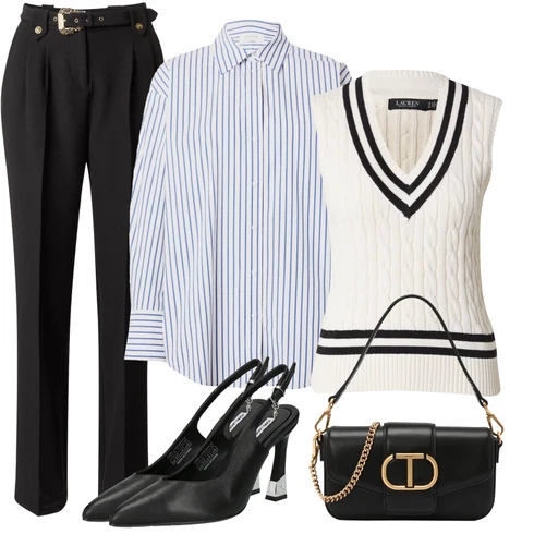 Črtast Bluze velike velikosti kombinirajte z Versace Jeans Couture, Modra/Siva/Svetlo modra Bluze & tunike velikih velikosti/Bluze velike velikosti about you x iconic by tatiana kucharova, Jopice Polo Ralph Lauren, Bela/Oranžna/Rumena/Roza/Črna/Rjava Baguette torbe/Torbe za čez ramo/Billfolds/Satchel torbe twinset, Črna/Rjava/Bela/Oranžna Slingback Črpalke /Čevlji S Paščki karl lagerfeld
