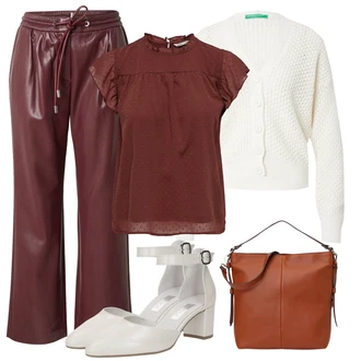 outfit mit Vinsko Rdeča/Rjava/Rdeča/Temno Rdeča Bluza s Kratkimi Rokavi Only "Poslovna oblačila"