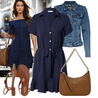 Outfit s Tmavě Modrá/Modrá Košilové šaty/Šaty s Páskem/Halenkové Šaty/Ležérní Šaty/Polo Šat About You "Každodenní vzhled"