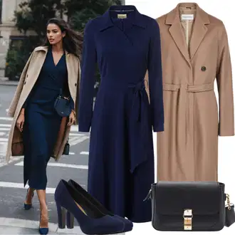 outfit mit Bež/Modra/Črna/Rjava/Temno modra Obleka z naramnico/Dolga Obleka/Obleka z Razporkom/Maxi obleka/Drzno Oblačilo/Obleka z naramnicami/Obleka ravnega kroja/Dolga pletena obleka Trendyol "Praznični slog z dolgimi oblekami in plaščem"