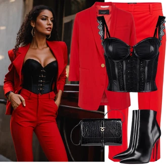 Dlouhé Outfit s Červená Kožená bunda pro muže/Blejzrové Bund/Oversize Sako/Bavlněný Sako/Kožená Pánská Bund/Elegantní Sako/Boyfriend Sako/Kožená bunda/Krátké Sako VERO MODA "Přitažlivý Sexy Vzhled"