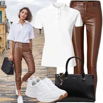 Outfits with traditional leather pants "Razkošen outfit s krilom iz usnja in polo majico"