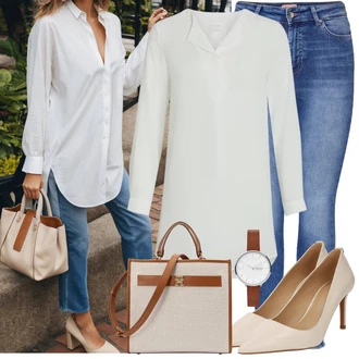 Výstřih na ramena Outfit s Šedá/Bílá/Fialová/Krémová Tunikové Tričko/Elegantní Tunika/Klasická tunika/Dlouhá Halenka Vila "Skvělý vzhled"