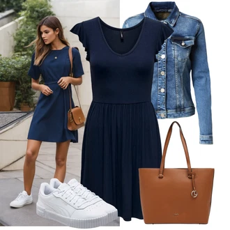 Outfit s Tmavě modrá Žerzejové Šaty/Tunikové šaty/Šaty Fit & Flare/Jednobarevné/Ležérní Šaty/Skater šaty/Pouzdrové Šaty/Šaty Do Áčka Only "Každodenní vzhled"