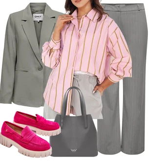 Kulotke outfit mit Temno siva/Siva/Svetlo siva Kavbojke Formalna Srajca/Culotte Kavbojke/Široke Kavbojke/Plisirane Kavbojke/Široke Kavbojke Only "Sodobni Pomladni putfit"