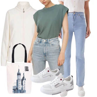 outfit mit Svetlo modra Dad Kavbojka/Girlfriend Kavbojke/Vintage kavbojke/Kavbojke z Razporkom/Mom Jean/Moška Usnjena Jakna lc waikiki "Sodobni Pomladni putfit"