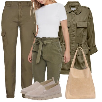 outfit mit Khaki/Temno zelena Cargo Hlače/Chino Hlače Urban Classics "Sodobni Pomladni putfit"