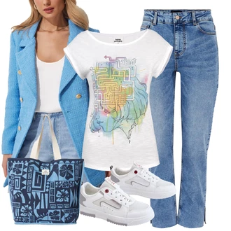 Visok pas outfit mit Modra/Svetlo modra Odrezane Kavbojke/Dad Kavbojka/Girlfriend Kavbojke/Kavbojke Visokega Pasu/Kavbojke z Razporkom/Mom Jean/Ravne Kavbojke/Moška Usnjena Jakna/Zimska jakna Pieces "Sodobni Pomladni putfit"