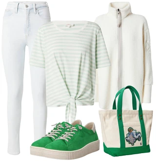 outfit mit Krem/Siva/Svetlo modra/Bela Hlača velika velikost/Pajkice Velika Velikost Calvin Klein Jeans "Sodobni Pomladni putfit"