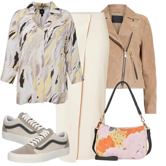 outfit mit Bela/Bež/Oranžna/Khaki/Rjava Kratke hlače velike velikosti/Hlača velika velikost/Obleka velike velikosti "Sodobni Pomladni putfit"