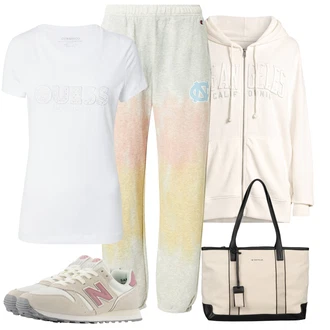 outfit mit Pastelne barve/Roza/Bež/Modra Hlače Trenirka Champion Authentic Athletic Apparel "Sodobni Pomladni putfit"