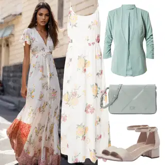 Outfit sa Bijela/Krem/Pink/Smeđa Maksi Haljina/Boho ljetna Haljina/Duga Ljetna Haljina/Haljina od muslina/Haljina za Plažu/Haljina od Šifona/Haljina S Printom VERO MODA "Ljetni outfiti"