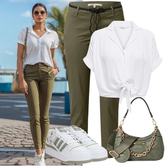S Mašlí Outfit s Šedá/Bílá/Krémová Halenka a Tunika/Halenka Móda Pro Plnoštíhlou Only "Outfit na léto"