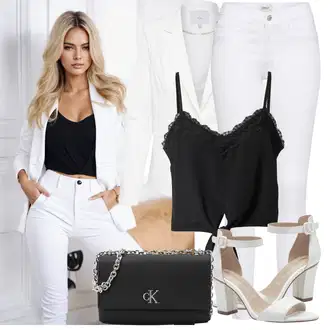 Moderní Outfit s Bílá/Hnědá/Černá Džín s Širokou Nohavicí/Dámské Džíny s Délkou 7/8/Zvonové Džíny/Zkrácené Džíny/Formální Košile/Džíny Culottes/Plisované Džíny Only "Letní Outfity"Look: Styl, Cool, Francouzské, Italský, Námořní, Moderní, Mom, Krásný, Španělské, Western, Old Money, 70tá léta