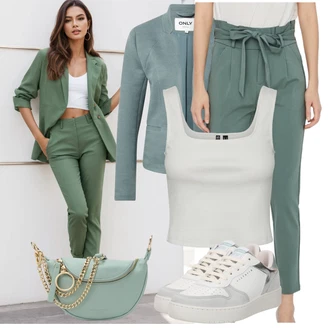 Outfit s Krémová/Bílá/Šedá/Béžová Nízká Teniska/Úzká teniska/Kožené tenisky/Letní tenisky/Teniska s dírkovaným vzorem/Vintage teniska Victoria "Jarní outfit"