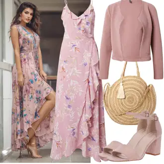 Jeden rameno Outfit s Fialová Dlouhé Letní Šaty/Asymetrické Šaty/Šaty S Potiskem/Zavinovací Šaty/Společenské šaty pro hosta About You "Outfit na léto"