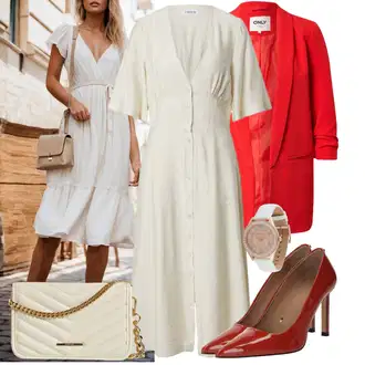 Mom Pričest Outfit sa Smeđa/Bež/Bijela/Krem/Kaki Haljina Veći Broj/Tunika Edited "Neutralni look za svaki dan"Look: Rap, A-kroj, Old Money, Poslovni, 20-ih godina, Sveučilišna, Preodjeven, Mom, Pomorski, Ured, Rad, Koncer, Majčin dan, Krštenje, Potvrda, Posebne prigode, dan na plaži, Brvnare, Pričest