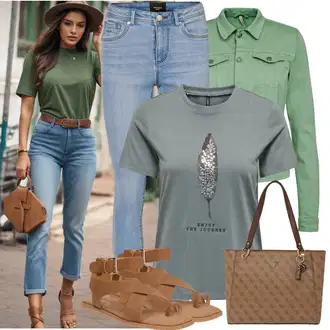 Outfity pro léto Rockový s Béžová/Hnědá Páskový Sandál/Sandál Dianette/Sandál S T Páskem/Římská sandála/Gladiátorská sandála About You "Outfit na léto"Look: Ležérní, Cool, Rockový, Unisex
