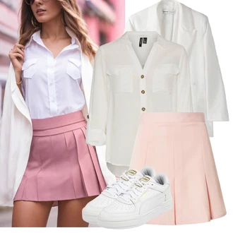 Outfit s Šedá/Khaki/Bílá/Hnědá/Béžová/Světle zelená Tunikové Tričko/Halenka S 3/4 Rukávem/Blůza s nášivkou na lokti/Oversize Muselínová Blůza/Kožená bunda/Blůza s knoflíčkem Vero Moda Tall "Jarní outfit"