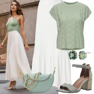 A-kroj Outfit sa Krem/Bijela Kratke hlače velike veličine/Haljina Veći Broj JdY "Ljetni outfiti"Look: A-kroj, Lagano, Elegantan, Preodjeven, Traditional, Boho, Hippie, Transparentan, Babydoll