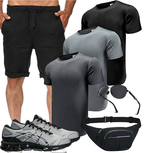 Schwarz/Dunkelgrau Hemd Leinen-short/Chino Shorts/Musselin Shorts/Baggy Short/Kurze Hose/Bermuda/SweatShorts Runcati kombinieren