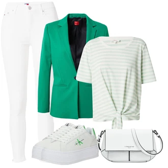 outfit mit Pastelne barve/Zelena Majica z ovratnikom/Majica s kratkimi rokavi/Majica s potiskom S.Oliver "Eleganten outfit za pomlad"