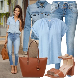 Cool Outfit s Světle modrá/Modrá Krátké Džínové Bundičky/Vintage Bund/Džínové Bund Only "Vzhled casual"Look: Cool, Krásný, Vintage, Western, Pracovní oděvy, Retro