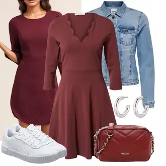 Punije Outfit sa Crvena/Tamnocrvena/Ljubičasta/Smeđa Haljina/Haljina Veći Broj/Tunika About You "Lijepi outfit za slobodno vrijeme"