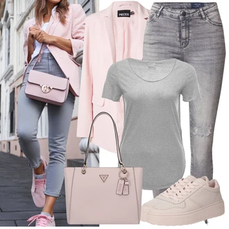 Outfit sa Bež/Pink Ljetna tenisica/Niska Tenisica/Tenisica s platformom/Teddy tenisica/Kožna tenisica/Tanka tenisica/Rupičasta tenisica Copenhagen "Cool outfit za svaki dan"