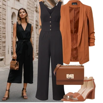 Outfit sa Crna/Tamnosiva/Siva Plisirani kombinezon/Kombinezon širokih nogavica/Ljetni kombinezon/Kombinezon s halterima/Elegantni kombinezon About You "Dopadljivi outfit"