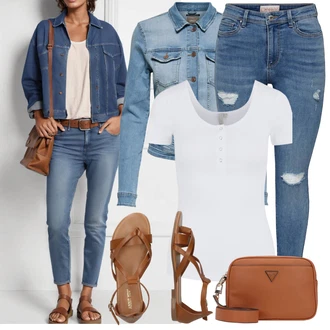 Cool Outfit s Světle modrá/Modrá Krátké Džínové Bundičky/Vintage Bund/Džínové Bund Only "Moderní outfity"Look: Cool, Krásný, Vintage, Western, Pracovní oděvy, Retro