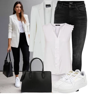 Elegantní Outfit s Bílá/Šedá/Hnědá Halenka Móda Pro Plnoštíhlou/Halenka a Tunika Tunika Only "Hezký outfit pro volný čas"Look: Styl, Lehký, Rad, Emo, 20 léta, Elegantní, Kancelář, Old Money, Příliš oblečený, S průsvitem