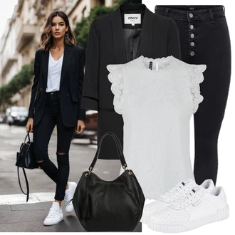 Zima Outfit s Černá/Tmavě modrá Kožená bunda/Push up Džín/Motorkářské Džíny/Zimní bunda/Termální Džíny/High Waist Džínové Kalhoty/Sweat Džíny Only "Vzhled casual"