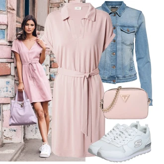 Outfit s Růžová/Fialová Žerzejové Šaty/Tunikové šaty/Šaty s Páskem/Občanské šaty/Zavinovací Šaty/Společenské šaty pro hosta/Košilové šaty/Halenkové Šaty JdY "Skvělý vzhled pro volný čas"