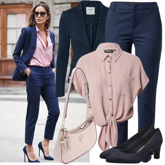 S Mašlí Outfit s Růžová/Fialová Halenka a Tunika/Halenka Móda Pro Plnoštíhlou Pieces "Moderní outfity"