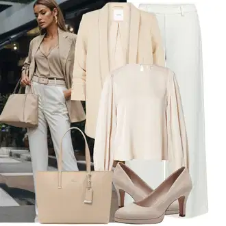 Outfity pro práci s Krémová/Šedá/Světle zelená/Khaki/Bílá/Béžová Kalhoty s Vysokým Pasem/Culotte Kalhoty/Kalhoty se Štěrbinou/Široká Kalhoty/Palazzo Kalhoty/Marlene Kalhoty Object "Praktický vzhled"