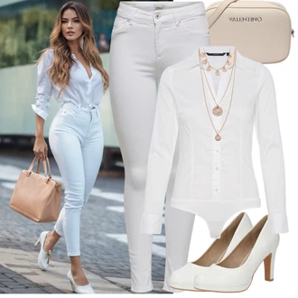 Outfit s Bílá/Krémová Lodička na Vysokém Podpatku/Vintage Lodička/Lodička na Platformě/Lodička s vysokým nártem/Lodička na Podpatku/Pohodlná lodička/Business Bota/Elegantní Bota About You "Stylová letní nálada"