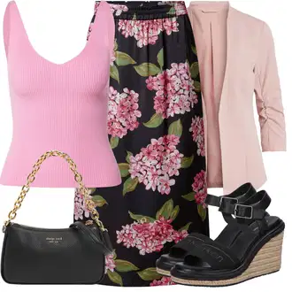 A-kroj Outfit sa Pink/Ljubičaste boje/Ljubičasta Kratke hlače velike veličine/Hlača Velika Veličina/Haljina Veći Broj Vila "Outfit za odmor"Look: Za Kuću, Elegantan, Preodjeven, Old Money, Mom, Prekrasan, Sveučilišna, Rap, A-kroj, Romantičan