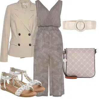 Outfit sa Bež/Smeđa/Ljubičasta/Siva Kombinezon/Ljetni kombinezon/Kombinezon širokih nogavica/Elegantni kombinezon/Vjenčanje kombinezon/Kombinezon s užetom/Svečani kombinezon Lascana "Outfit za odmor"