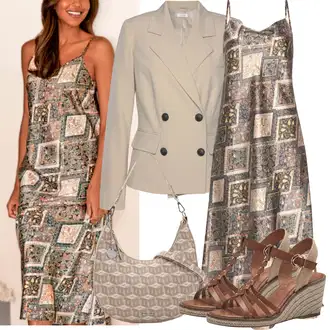 Outfit s Šedá/Béžová Nightwear & Loungewear Negližé/Dlouhá noční košile/Flanelová noční košile Lascana "Outfit na léto"