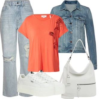 Outfity pro léto s Světle modrá/Modrá Džíny s Rozparkem/Baggy Džíny/Zkrácené Džíny/Džíny Culottes/Kožené bundy/Džíny s Dírou/Džíny Volného Střihu/Boyfriend Džínové kalhoty Buffalo "Outfit na léto"