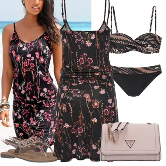 Outfit s Zelená/Růžová/Fialová Šaty Na Ramínko/Šaty S Potiskem/Šaty Bez Rukávů/Rock'n rollové šaty/Podvazkové šaty/Šaty Niki/Šaty s Kapsou/Letní Šaty/Žerzejové Šaty/Šaty s laclem/Šaty na tenké ramínko Lascana "Outfit na léto"