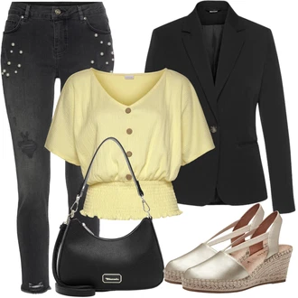 Outfit sa Crna/Tamnosiva Elegantni Sako/Boyfriend Sako/Kožna Jakna za Muškarce/Kožna Jakna za muškarce/Casual Sako/Sako Jakna/Sako od smokinga/Kratki Sako/Kožna Jakna/Poslovno Odijelo Lascana "Outfit za odmor"