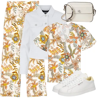 Čtvrtinový rukáv Zapínání na knoflíky Outfit s Žlutá/Hnědá/Bílá/Vícebarevný Halenka Móda Pro Plnoštíhlou/Tričko & Top Móda Pro Plnoštíhlé/Halenka a Tunika Tunika GARCIA "Outfit na dovolenou"